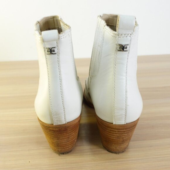 Sam Edelman Boots Leather 5 White Western Ankle Bootie Cowboy Chelsea Winona - Picture 14 of 16